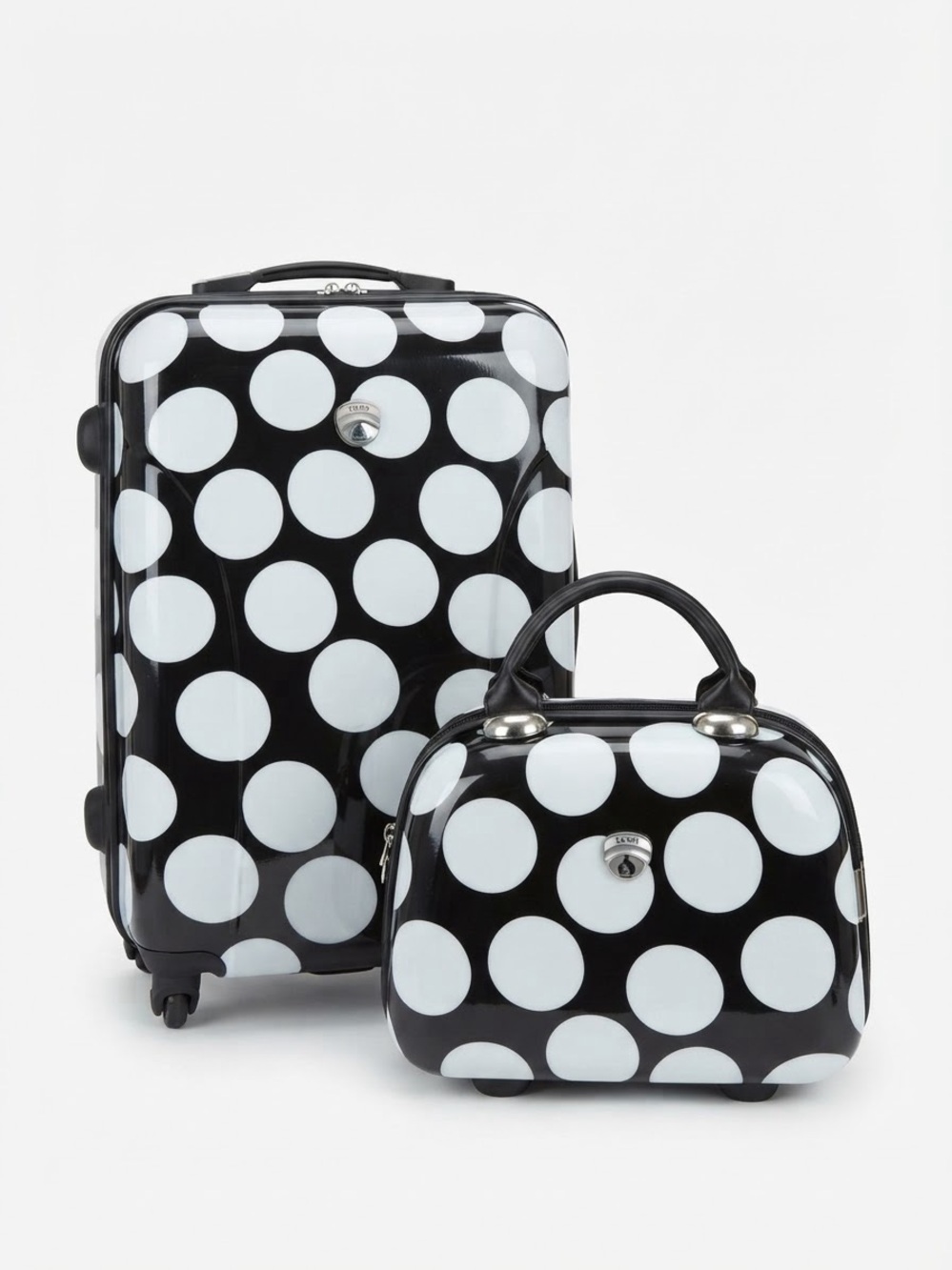 Polka Dot Hard-Shell Carry-On & Vanity Set - Black/White Travel Bags